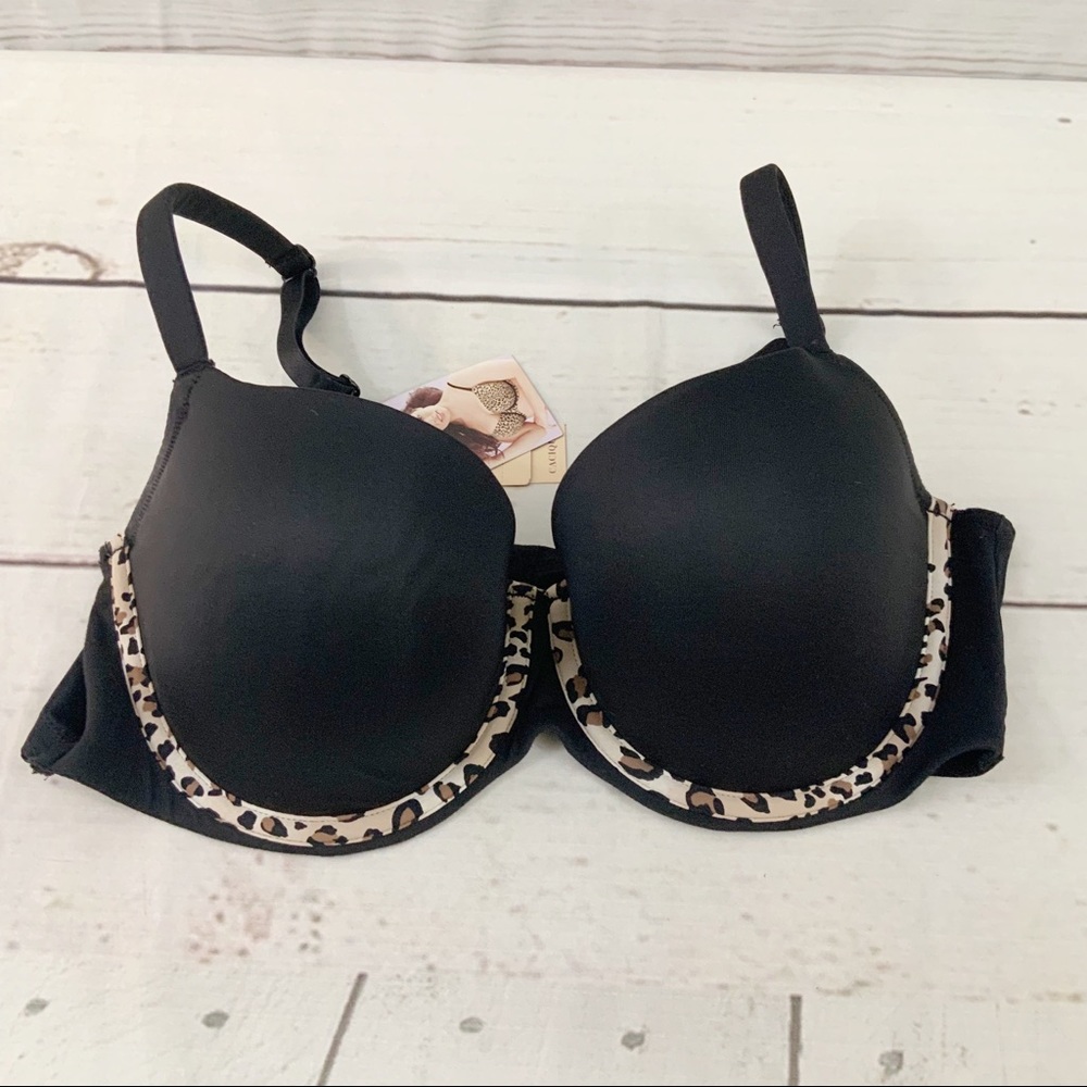 Cacique Black & Leopard Print Trim Bra 40 C